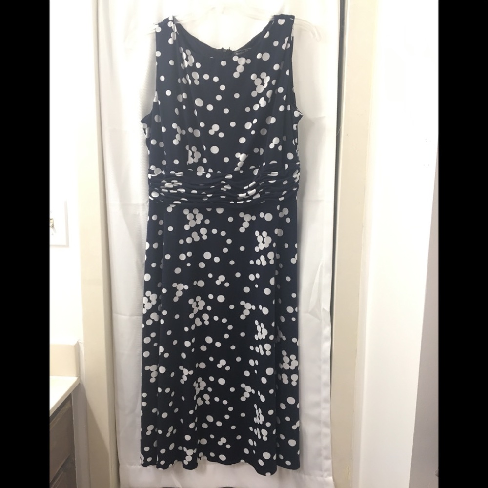 Navy and white polka dot dress